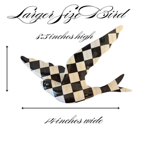 MacKenzie Childs Courtly Check Swallowtail Bird Wall Decor Large 8.5 x 14" - Picture 2 of 5